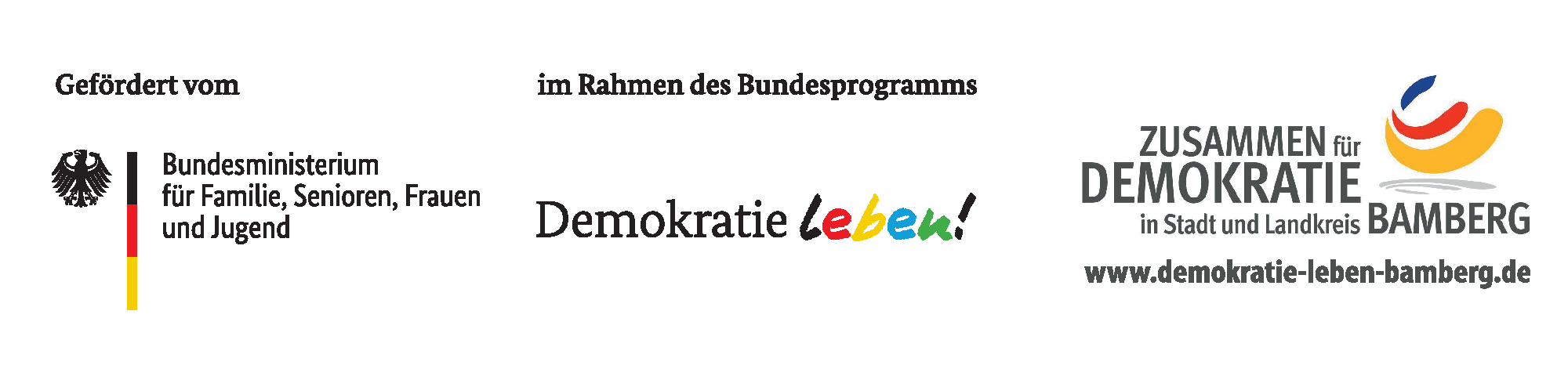 gefördert vom Bundesministerium für Familie, Senioren, Frauen und Jugend im Rahmen des Bundesprogramms Demokratie Leben! und Zusammen für Demokratie in Stadt und Landkreis Bamberg